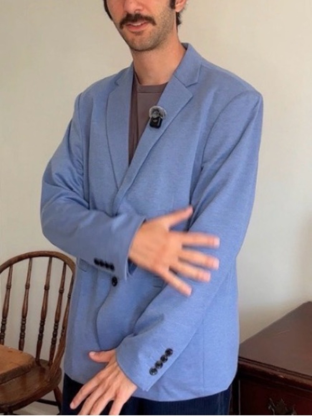 Men’s Sports Coat Casual Knit Blazer Two Button Suit Jacket (Light Blue)